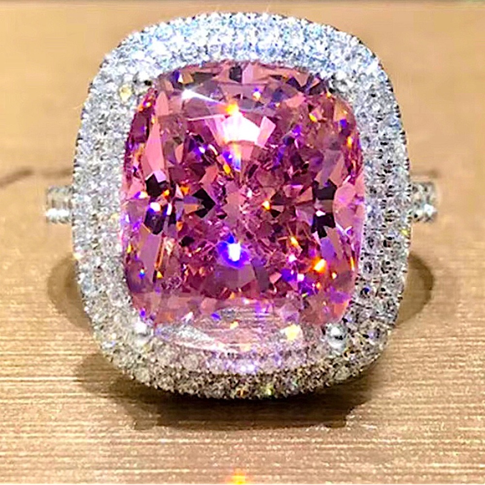 Pink Zirconia Princess Cut ring- New.